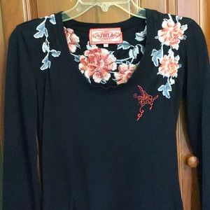 Johnny Was Black Tee with Embroidery